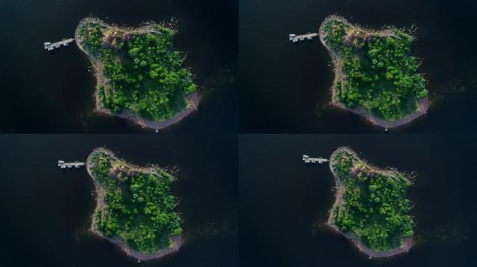 无人机在宏伟的岛屿上鸟瞰，森林遍布海洋或海洋