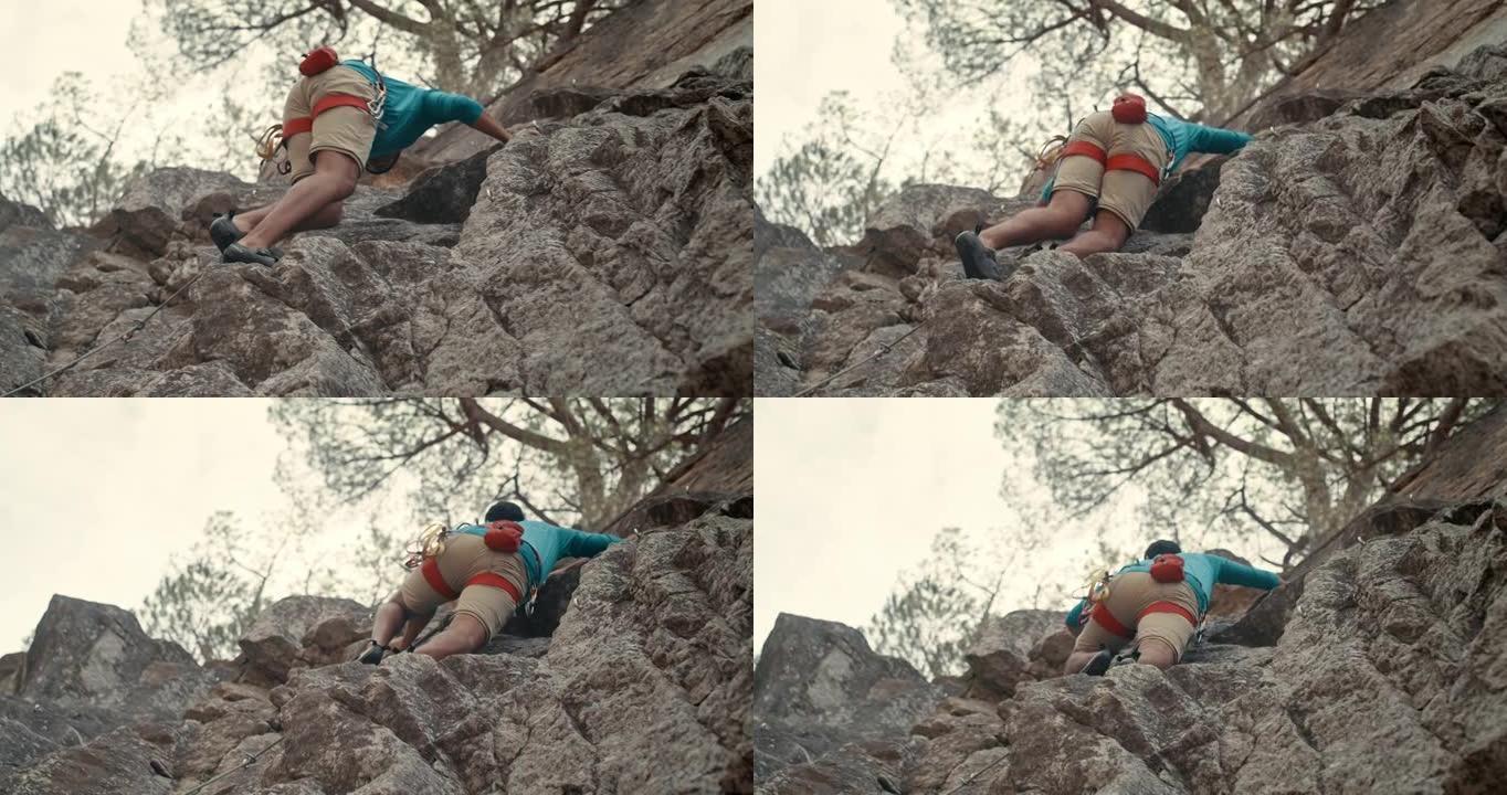 一名男子攀岩的4k录像