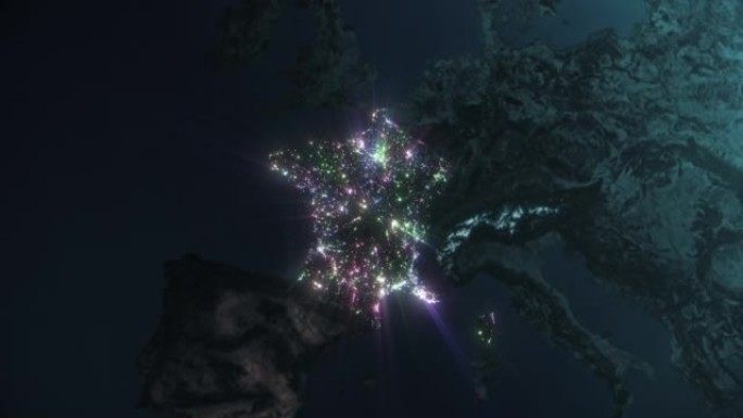 从太空中看到的法国闪亮城市之光