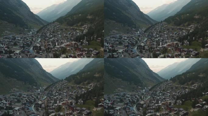 瑞士山区一个城镇的4k无人机镜头