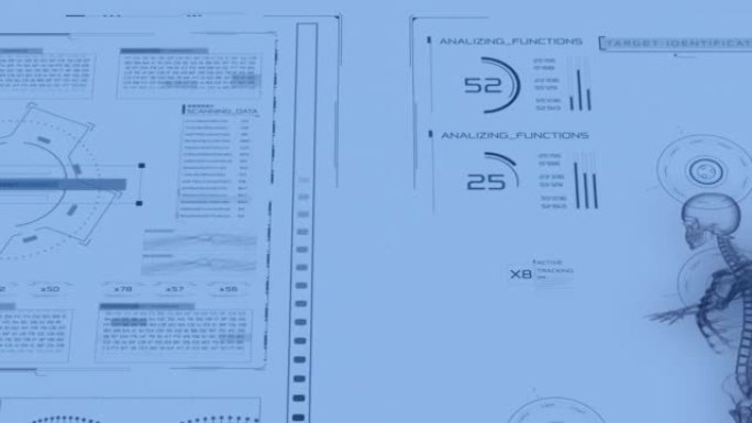 现代医学检查HUD风格。人体扫描。X射线医学信息图。数据监视器。