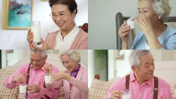 喝牛奶中老年人高兴喝奶冲奶粉一组