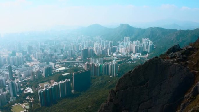 香港九龙山顶航拍香港建筑群