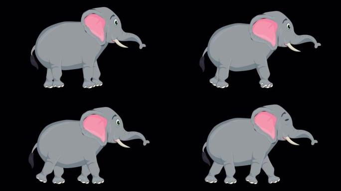 行走大象慢动作卡通动画 (透明背景/ProRes 4444) 动物的概念，野生动物，游戏，返校，3d