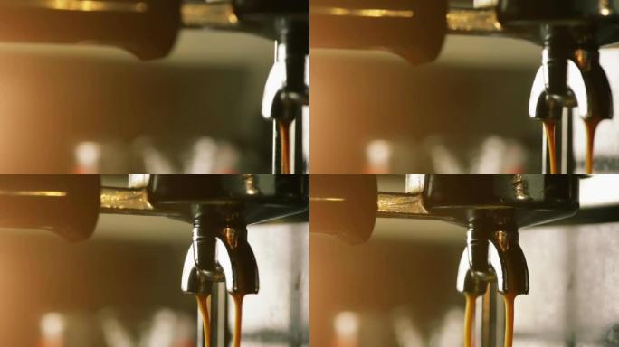 咖啡机喷口倒出新鲜咖啡的4k视频片段
