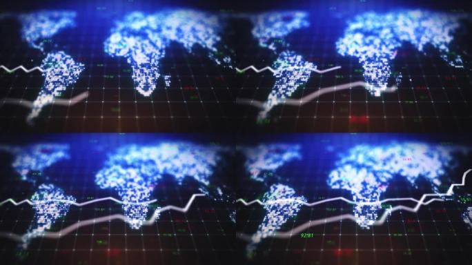 全球股票市场图表，投资增长数字和贸易经济统计图表。数字金融科技展示金融投资增长，金融分析和不断增长的