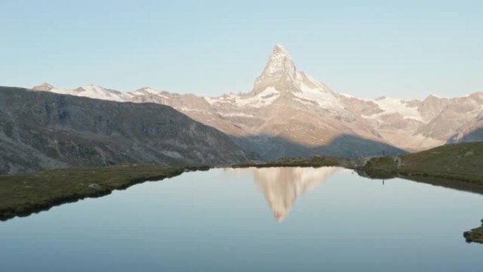 瑞士雪山和湖泊的4k无人机镜头