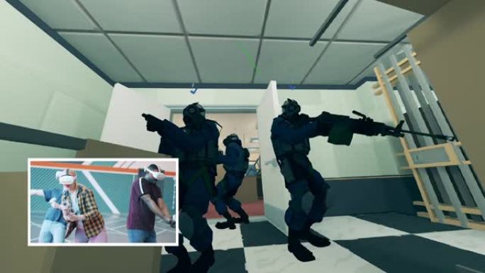 游戏玩家正在作为一个团队玩虚拟现实游戏