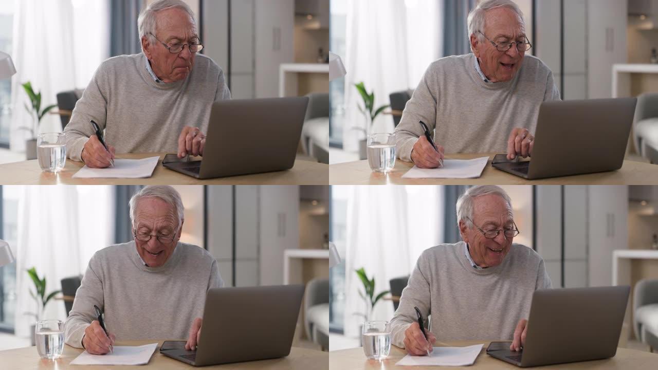 一名高级男子在家中使用笔记本电脑的4k录像