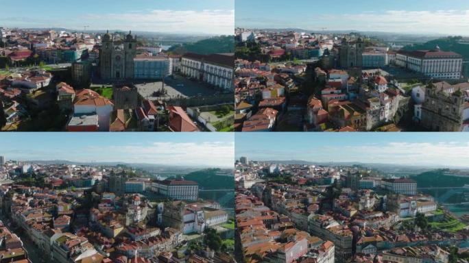 无人机拍摄了葡萄牙沿海城市波尔图的老建筑的红瓦屋顶