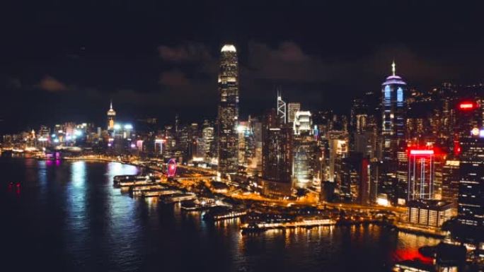 香港夜晚的无人机景观
