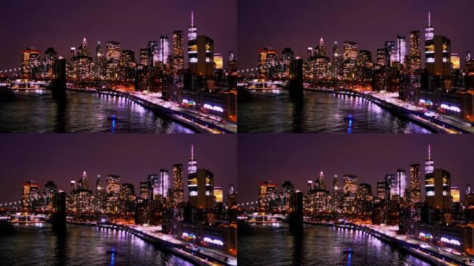 曼哈顿市区夜间的美景。代表城市生活的概念观