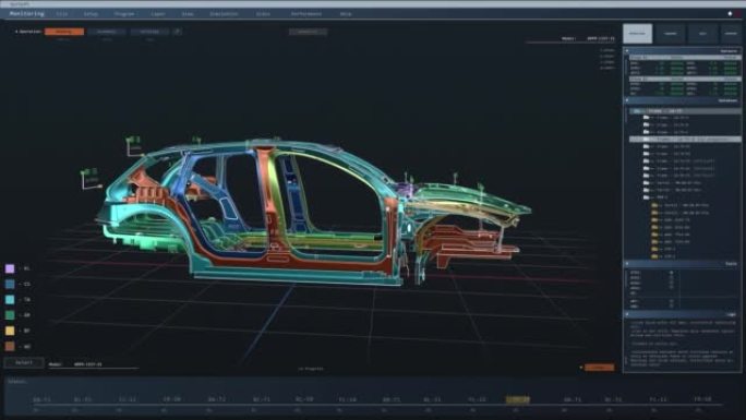 在cad软件中开发的电动汽车车架的3D图形可视化。未来概念车辆的实时动画。计算机显示器的模型VFX模