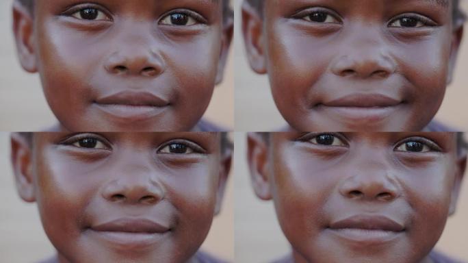 一个年轻的微笑黑人非洲女孩的特写面部肖像