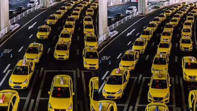 T/L TU机场出口繁忙的出租车排队
