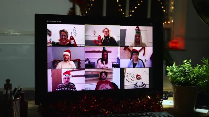 圣诞节电话会议群聊视频会九宫格屏幕