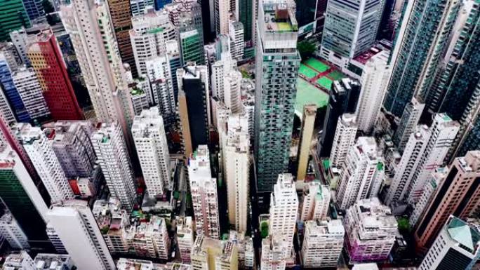 香港市区俯视图高楼林立俯拍鸟瞰市区