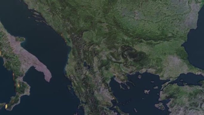 马其顿地图，通过4k照片真实的动画地球仪放大到空间，全景包括亚洲，非洲和欧洲。史诗旋转世界动画，现实