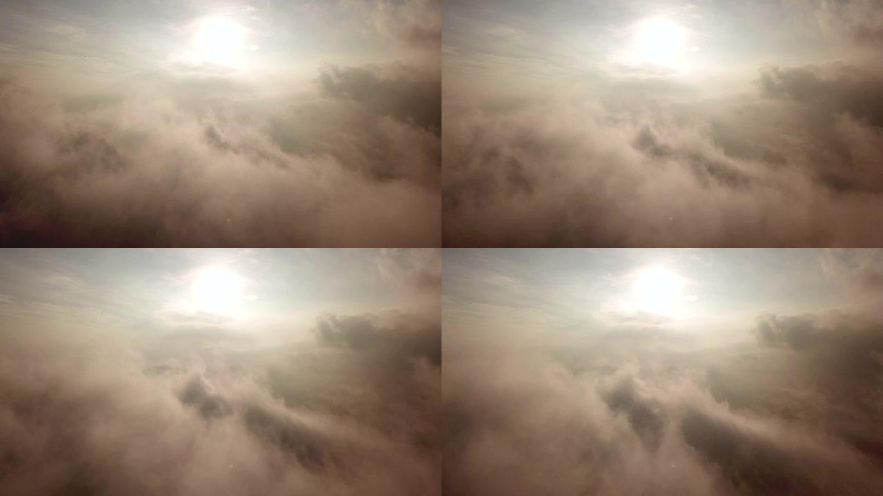 天空和云的空中拍摄与日出
