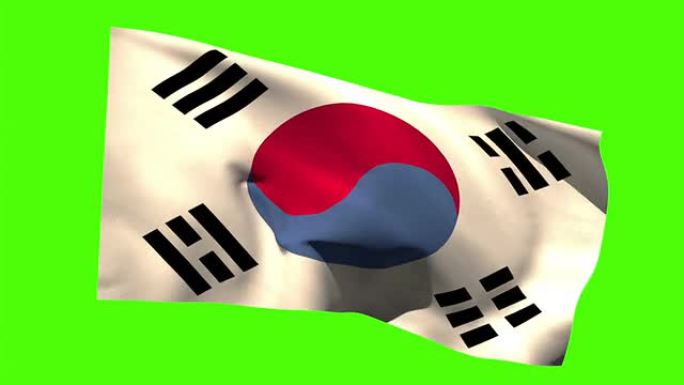 韩国国旗在微风中飘扬