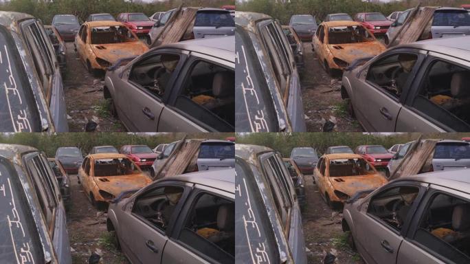 阿根廷布宜诺斯艾利斯附近有旧车和汽车零件的废品场。4k分辨率。