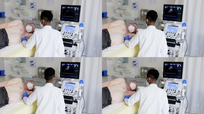 医生使用超声设备检查患者的心脏