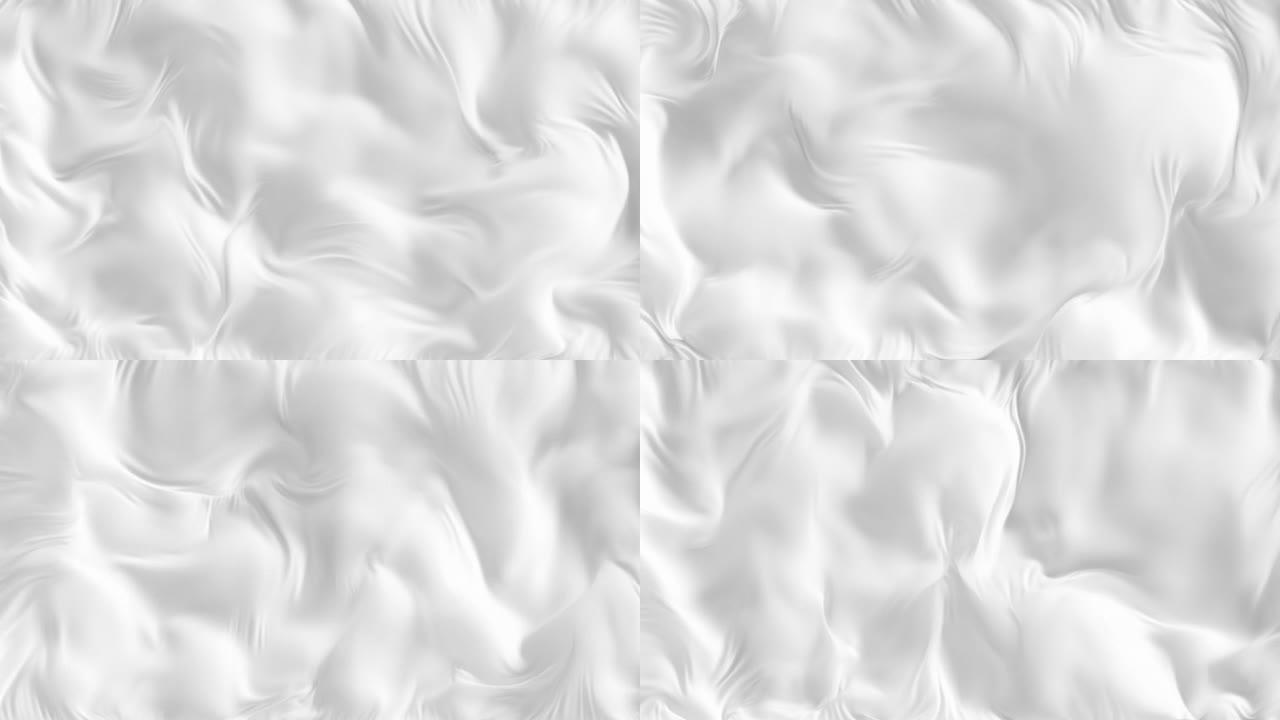 抽象白色背景波的布3d动画。带有褶皱和波纹背景的豪华纤维。美丽丰富的横幅上有光泽的纹理编织。概念精致