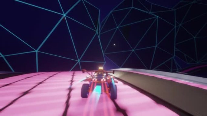未来派科幻幻想空间中的越野赛车视频游戏的游戏。计算机生成的3D汽车在未来的道路上快速行驶和漂移。VF