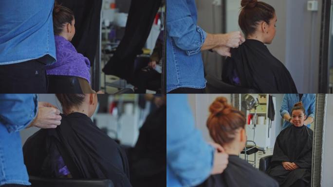 发型师让女性顾客准备在沙龙理发