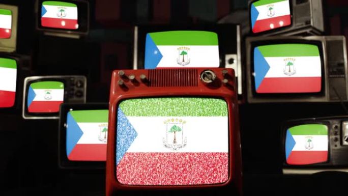 赤道几内亚国旗和老式电视。