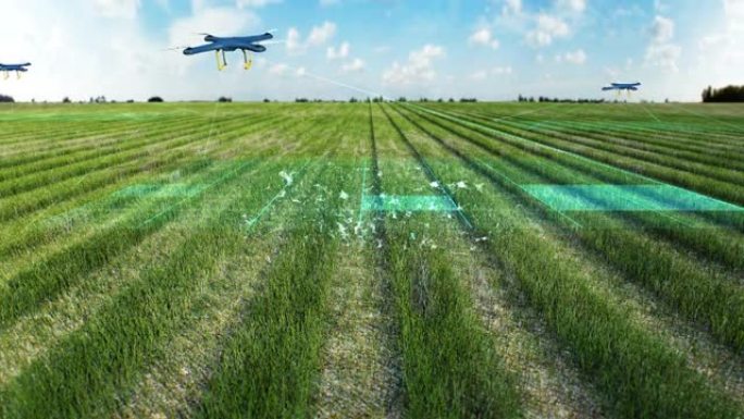 无人机扫描农场，智能农业“无线技术”，4K电影，物联网。