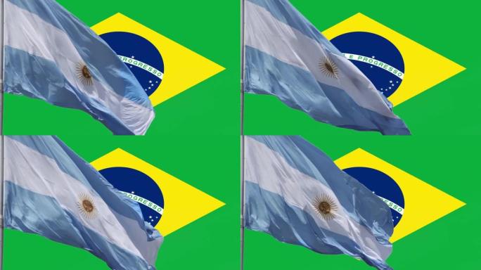 阿根廷国旗高于巴西国旗。