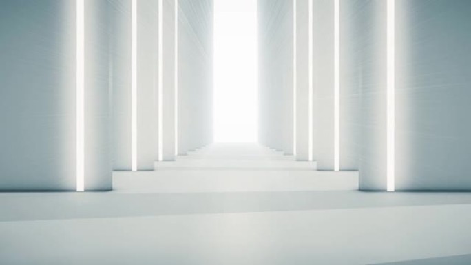 飞越未来主义白色走廊 (可循环) 照明走廊的概念，室内设计，宇宙飞船，抽象，科学，技术，科学，建筑，