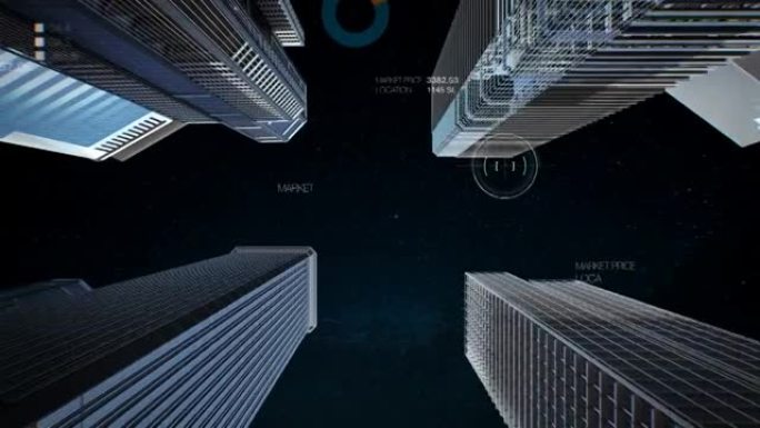 做钢架建筑智慧城市物联网建筑UI，夜间。4k。