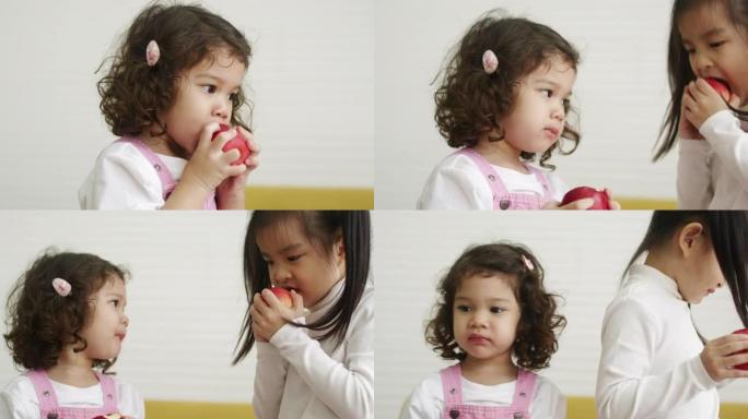 吃苹果的小女孩小朋友吃女孩子
