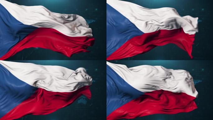 捷克共和国国旗，深蓝色背景