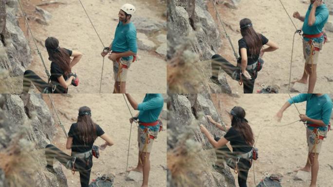 一对年轻夫妇一起爬山的4k视频片段