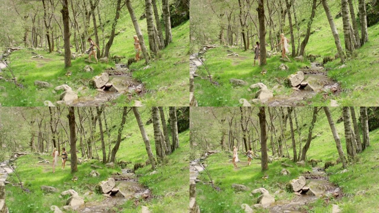 两个朋友在森林里散步的4k视频片段