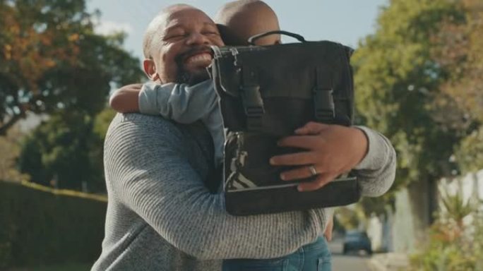 4k视频片段，一个英俊的成熟男人在外面拥抱他的儿子
