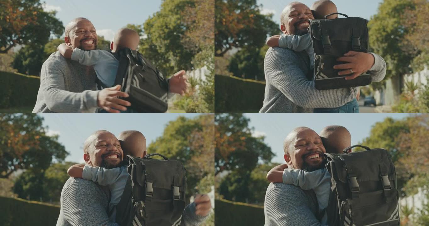 4k视频片段，一个英俊的成熟男人在外面拥抱他的儿子
