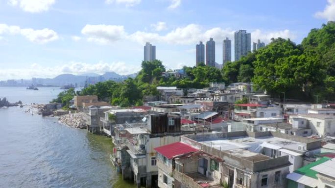 香港鲤鱼门渔村水岸城市沿岸建设民宅
