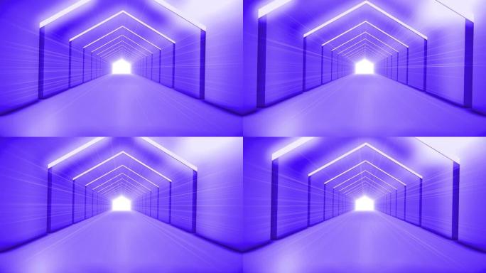 穿越未来主义紫色隧道 (可循环) 照明走廊的概念，室内设计，宇宙飞船，抽象，科学，技术，科学，建筑，