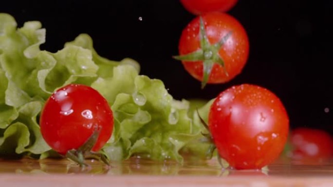 宏观，dop: 清洁的有机种植沙拉配料落在厨房柜台上。