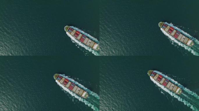 集装箱船的鸟瞰图在物流进出口和运输业的同时将货物运送到海洋。运输/行业概念