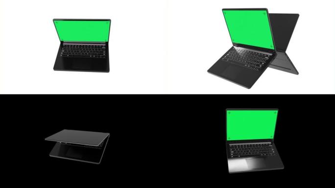 白色背景上色度键绿色屏幕的笔记本电脑