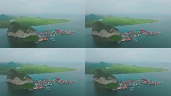 泰国攀牙湾Koh Panyee浮动村的鸟瞰图。