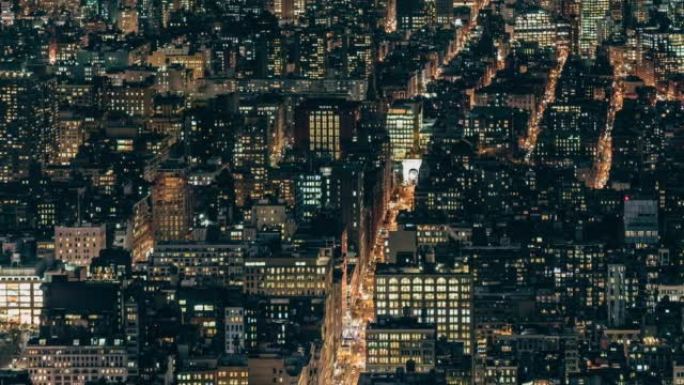 曼哈顿夜间/纽约建筑物的全景鸟瞰图