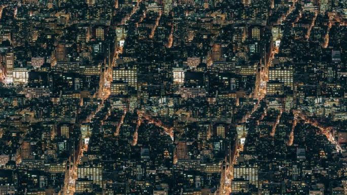 曼哈顿夜间/纽约建筑物的全景鸟瞰图