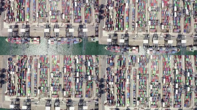 航运业货物商业物流业鸟瞰图巨大的工业港口与集装箱。