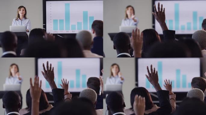一群商人在办公室会议上举手的4k视频片段